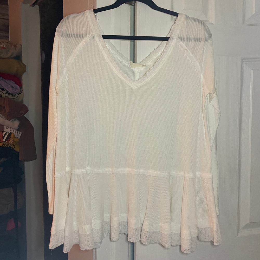 Altar'd State Cream V-Neck Blouse